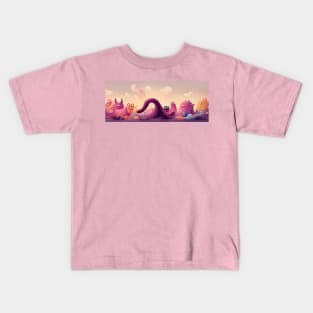 Cute Monsters on an Alien Planet Scene Kids T-Shirt